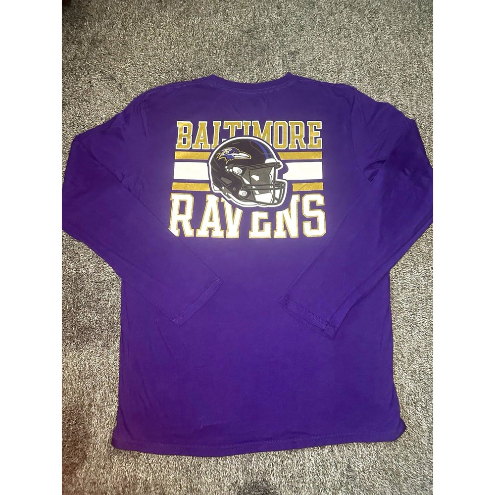 Baltimore Ravens Long Sleeve T Shirt Mens M Purple NFL Football Helmet Back Hit